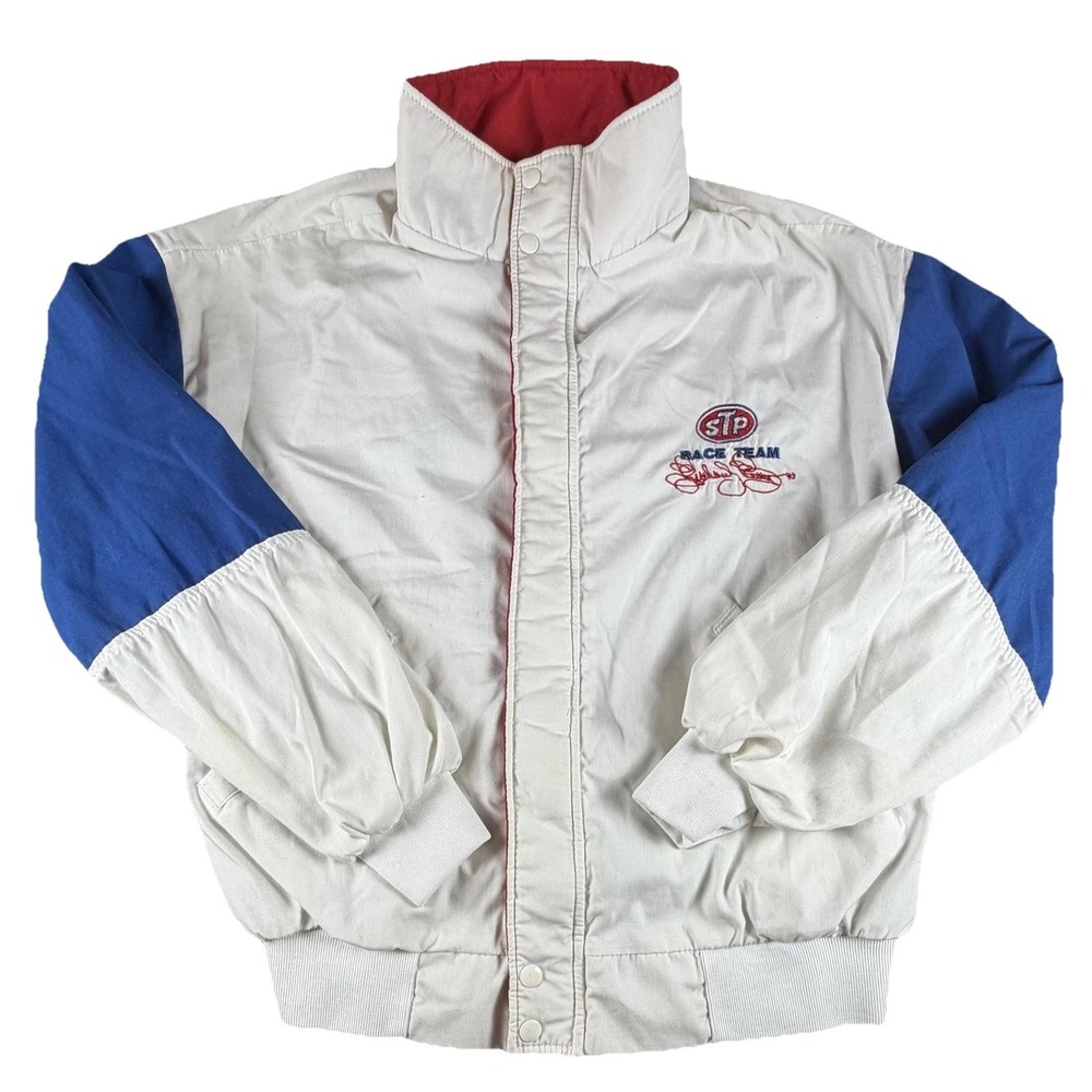 Vintage Richard Petty STP Race Team Jacket Mens Large White NASCAR Dunbrooke